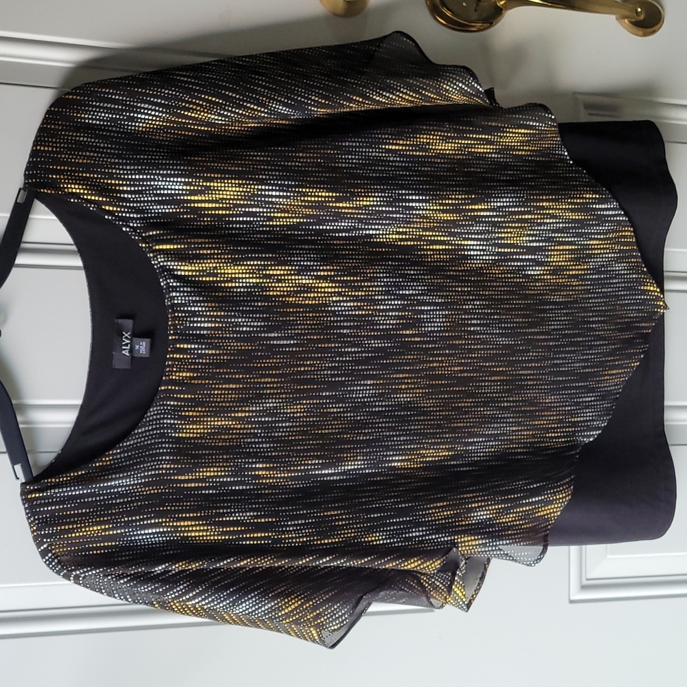 Alex Blouse 1X Black w/ Gold & Silver